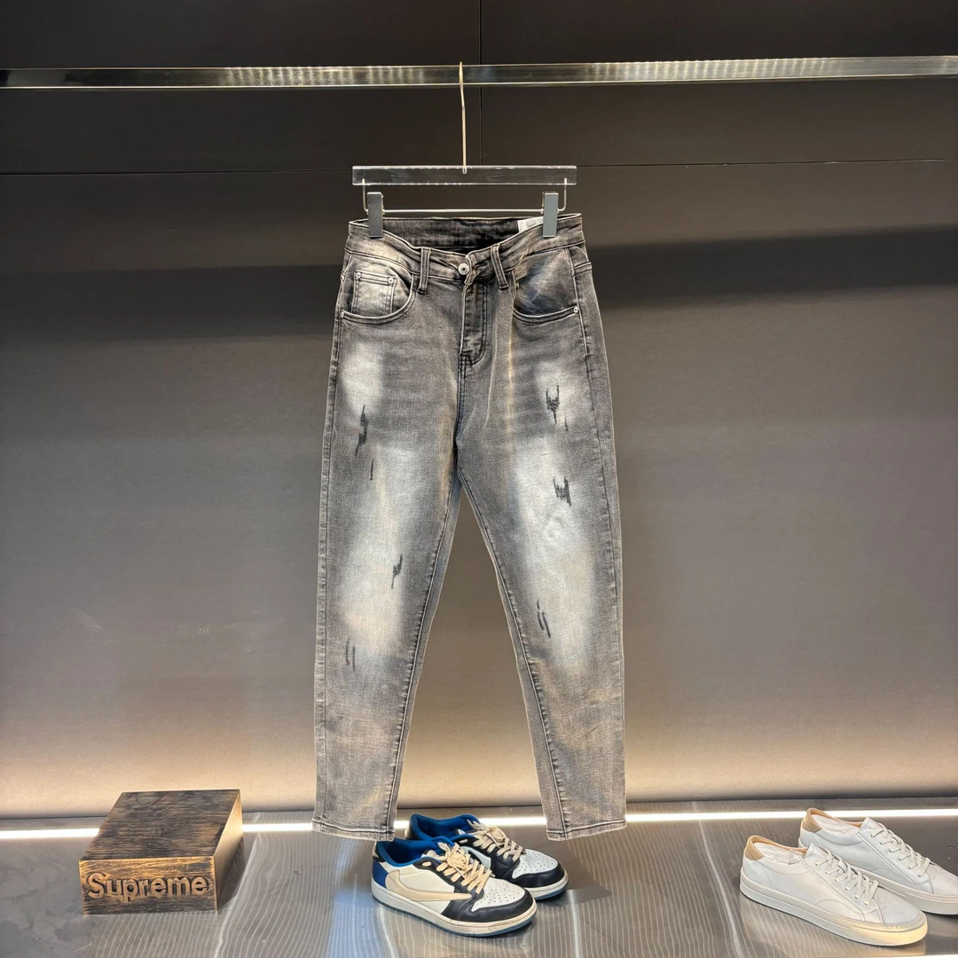 断码 美式休闲痞帅水洗复古破洞牛仔裤男宽松潮牌百搭裤子