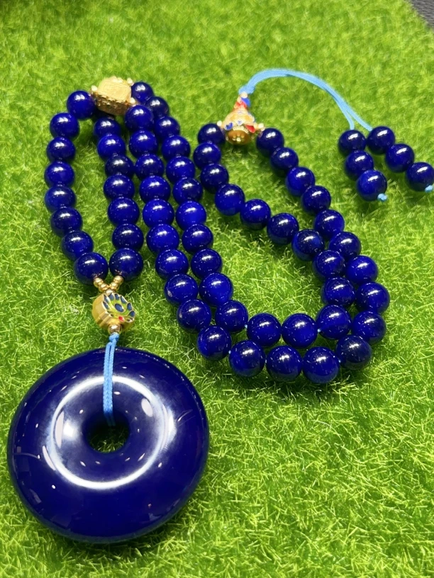 V138 精品设计款克莱因蓝宝玛瑙项链10mm➕平安扣