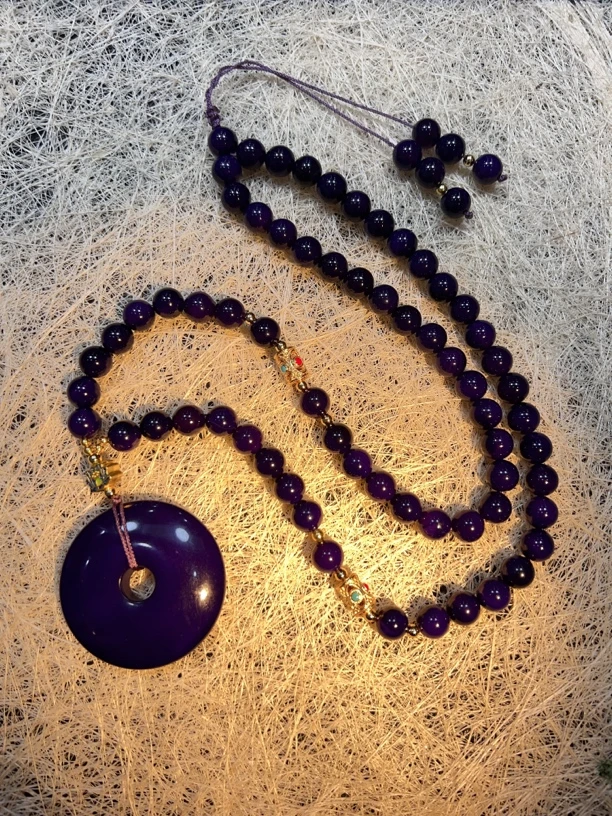 Y057 精品设计款紫俱来玛瑙10mm项链➕同款平安扣