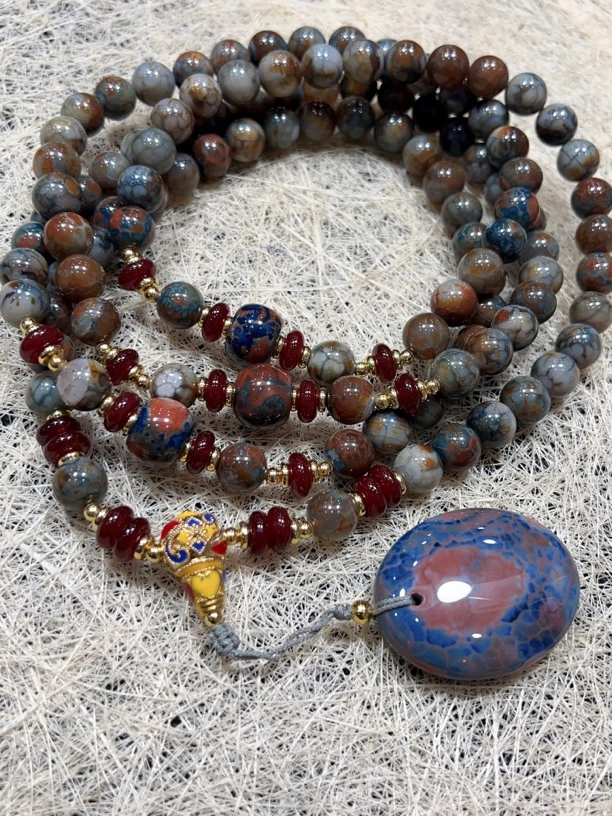 W001 精品设计款兰斯菲尔鲸蓝玛瑙项链12mm时尚款