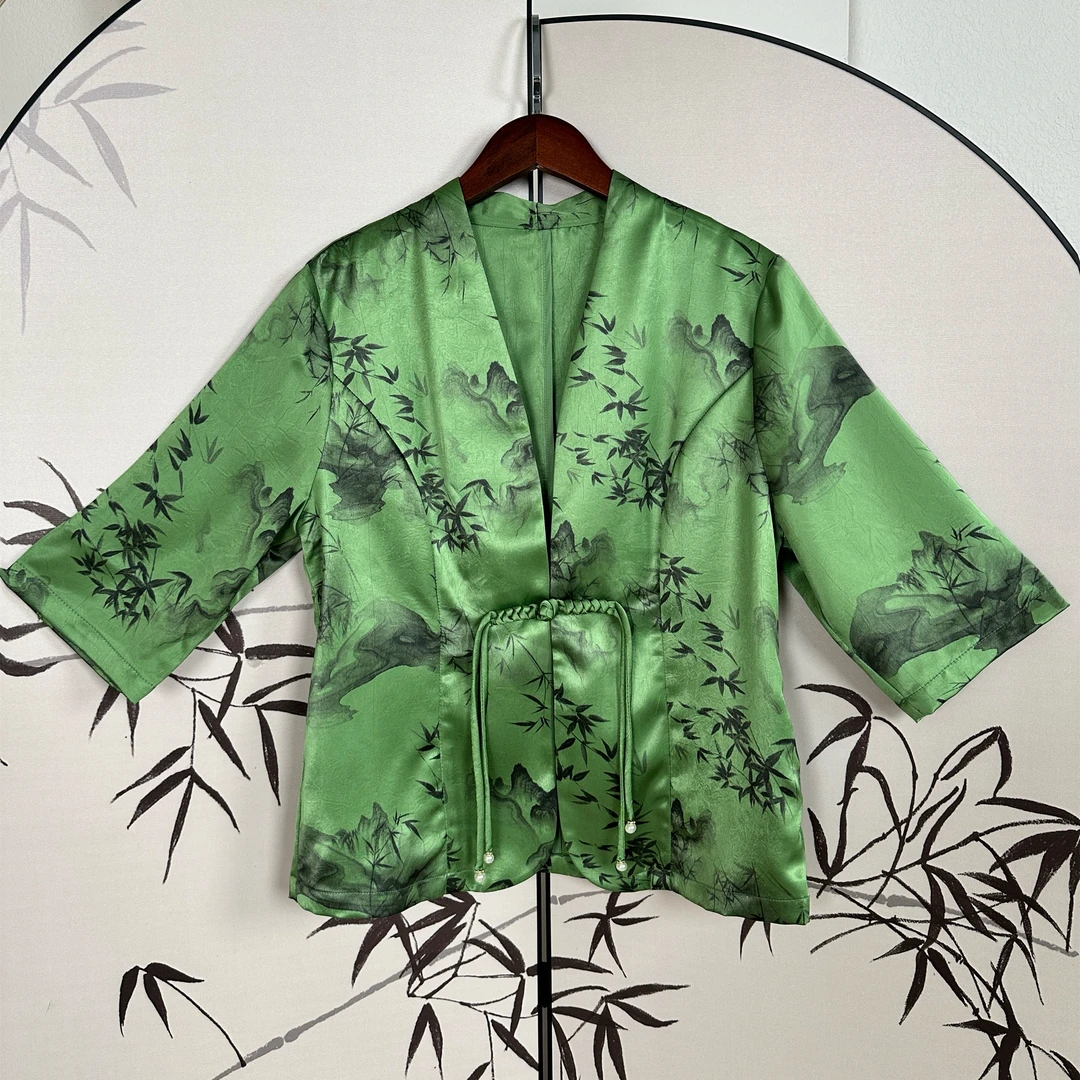 【江山】国风花罗新中式茶服丝光印花开衫时尚外套女秋季长袖上衣