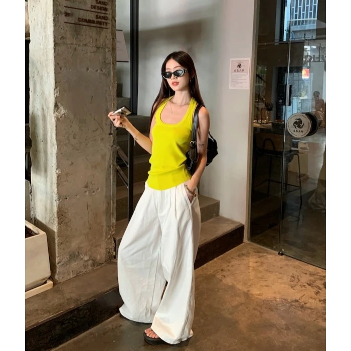 小个子白色阔腿裤休闲裤女装夏季显瘦高腰垂感直筒裤拖地裤子长裤