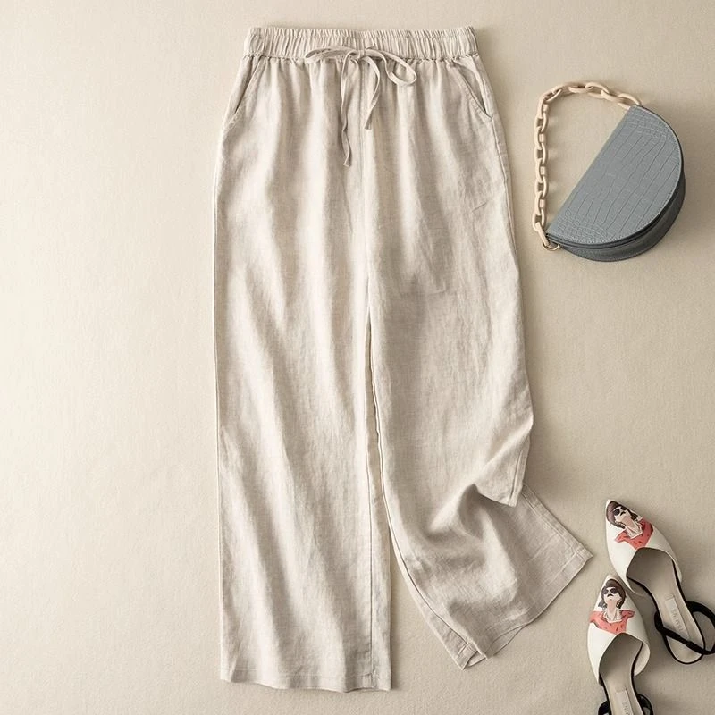 【棉麻直筒裤】女高腰垂感2024夏季新款薄款棉麻女裤宽松显瘦直筒