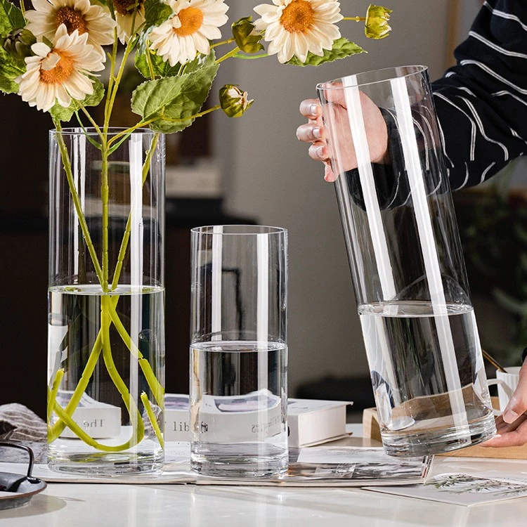 爱优尚爆品高透发货加厚花瓶圆柱客厅水培玻璃简约百搭插花花器