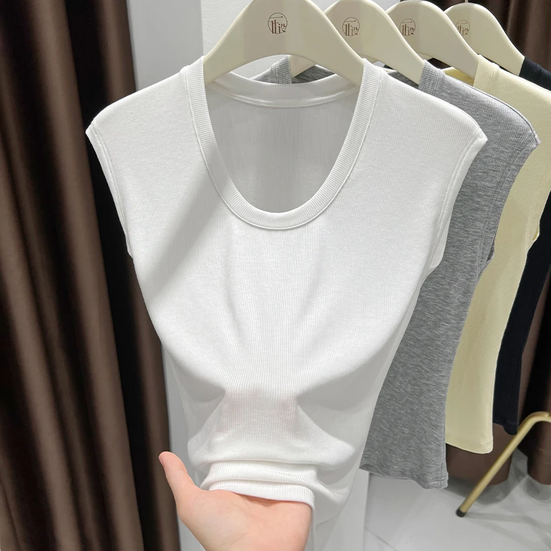 气质u领短袖T恤女夏新款小飞袖莫代尔针织衫别致微透薄款修身上衣