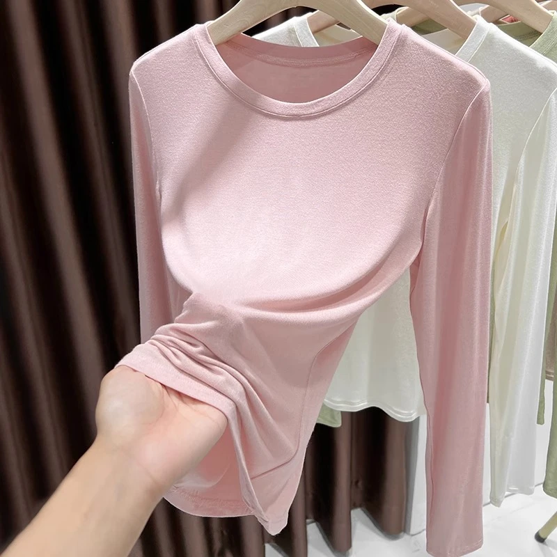 粉色超薄打底衫女款爆款2025新款超弹长袖面膜皮肤衣t恤内搭上衣