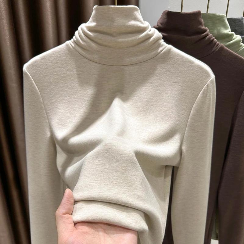 堆堆领双面磨毛德绒打底衫女爆款2025新款秋冬加绒加厚内搭上衣