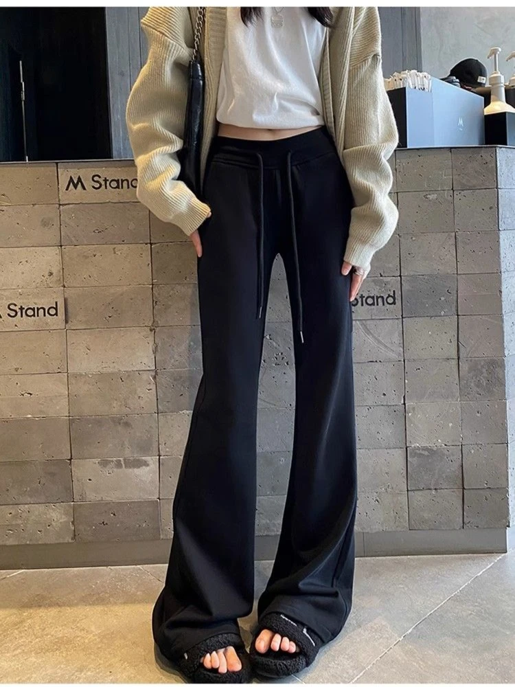 美式显瘦喇叭裤女2023秋季辣妹低腰拖地裤垂感马蹄长裤百搭直筒