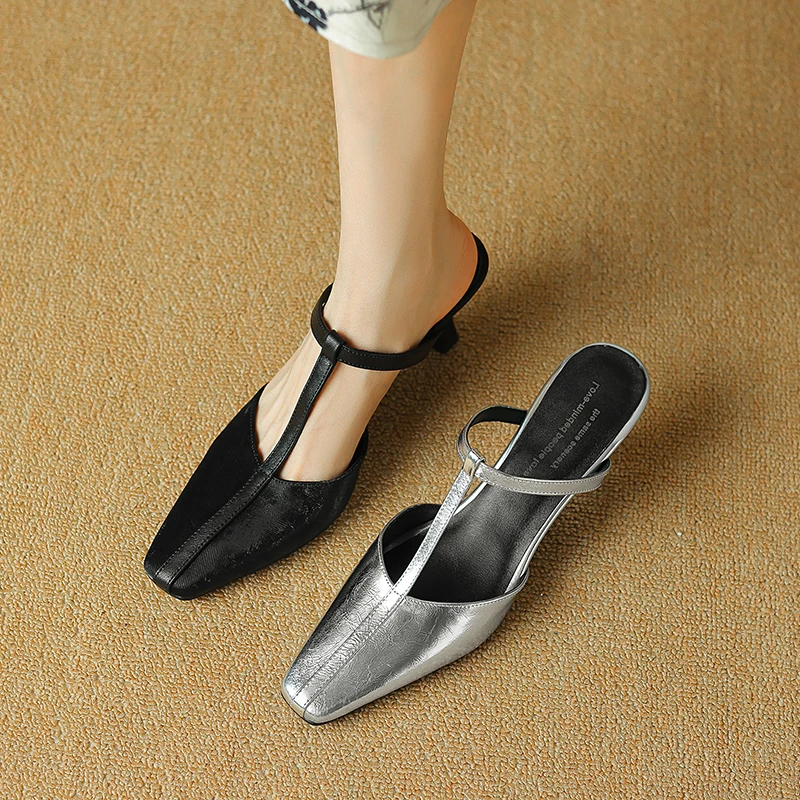 VAN 美伽法 (跟高6CM)欧美ROW风格 小方头休闲包头穆勒鞋半拖凉鞋