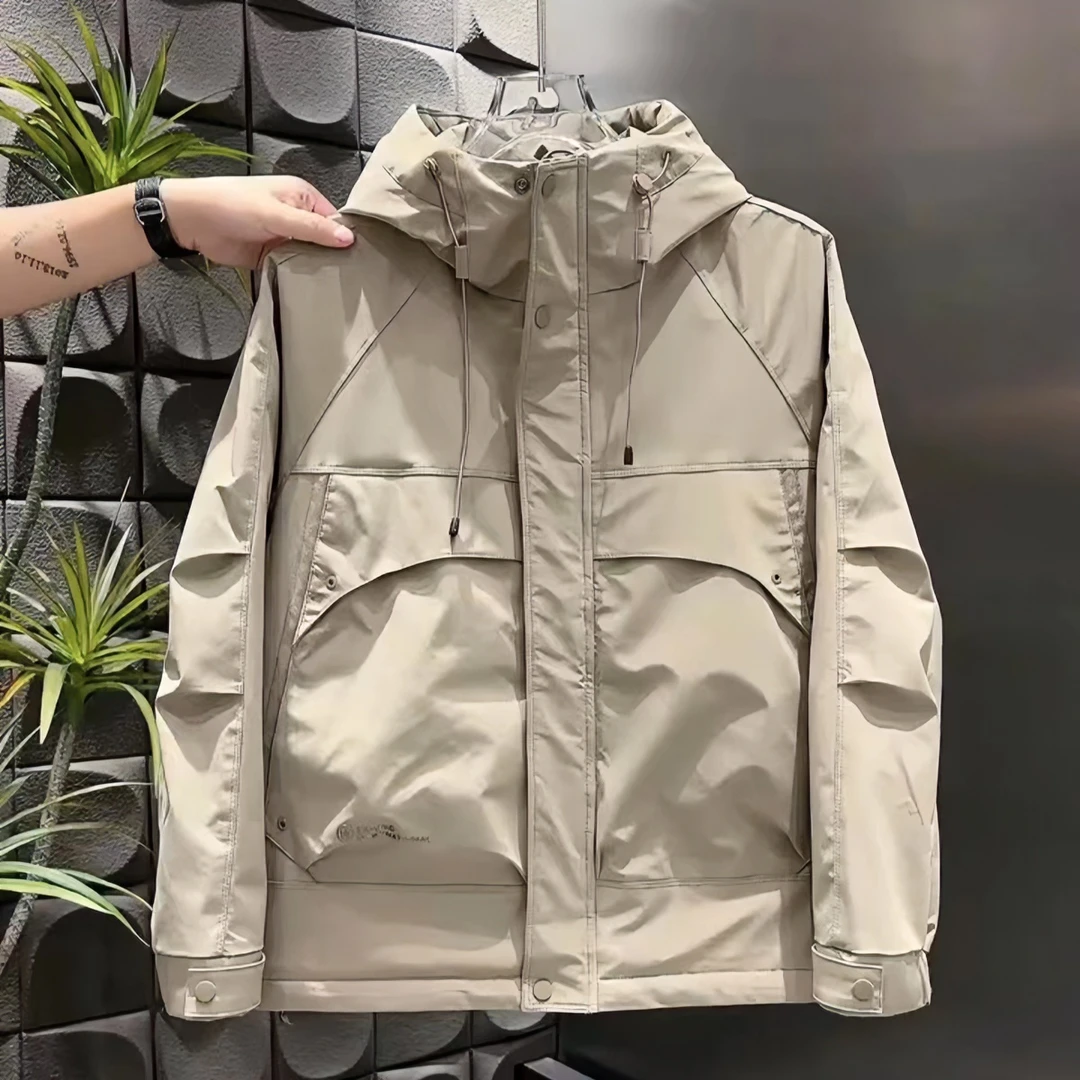 男士棉衣外套秋冬2024新款时尚工装连帽夹棉冲锋衣冬季男装