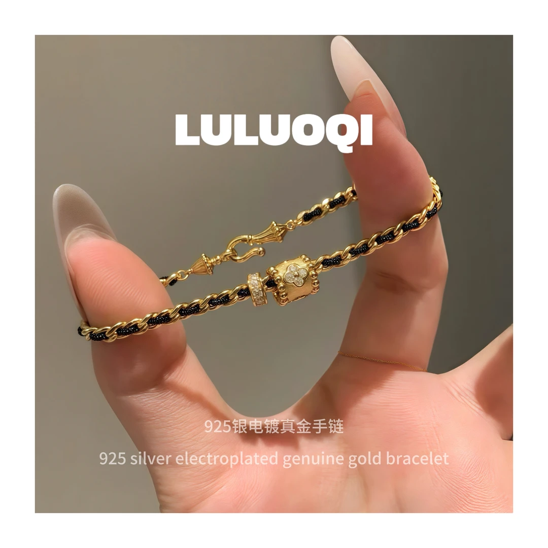 925银合成锆石手链 LULUOQI黑绳手链气质时尚个性