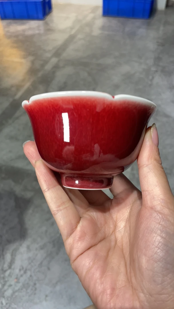 景德镇原矿郎红 花碗杯