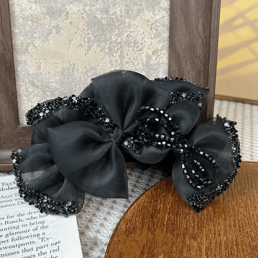 轻奢百搭蝴蝶结鲨鱼夹精致优雅亮钻发饰后脑勺高颅顶简约发饰发夹