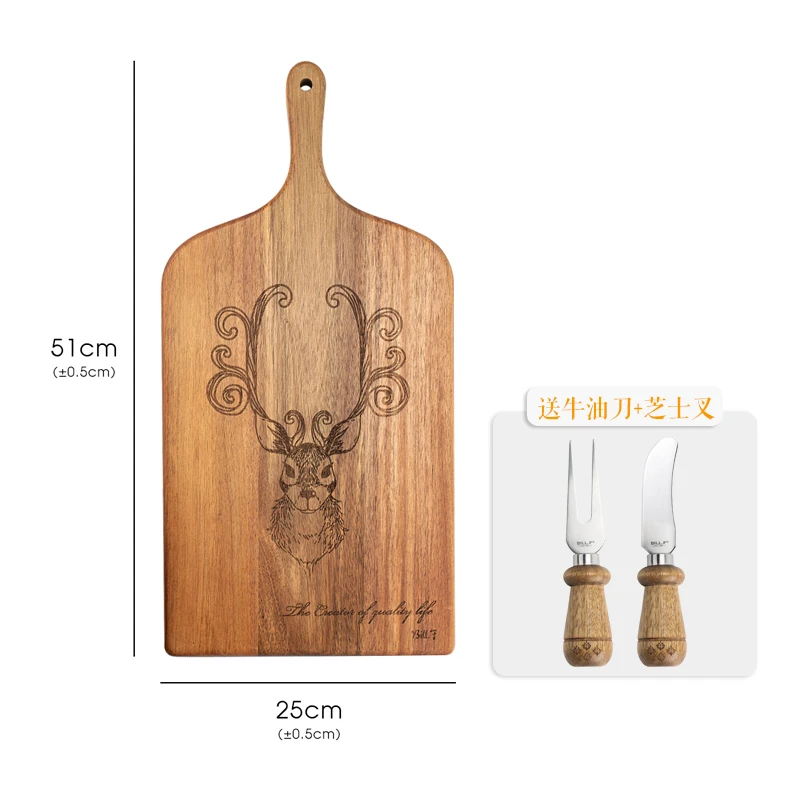 Bill.F相思木激光小鹿图案料理板家用托盘【送芝士刀和芝士叉】