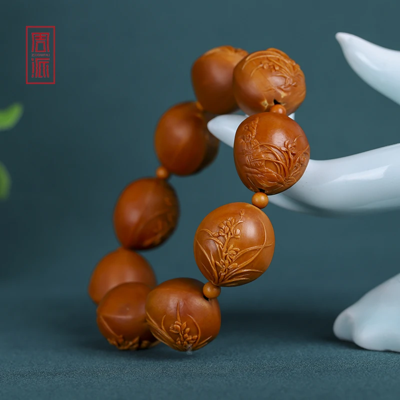 周派春毅核坊兰花橄榄核手串手工艺品文玩苏工纯手工核雕收藏手链