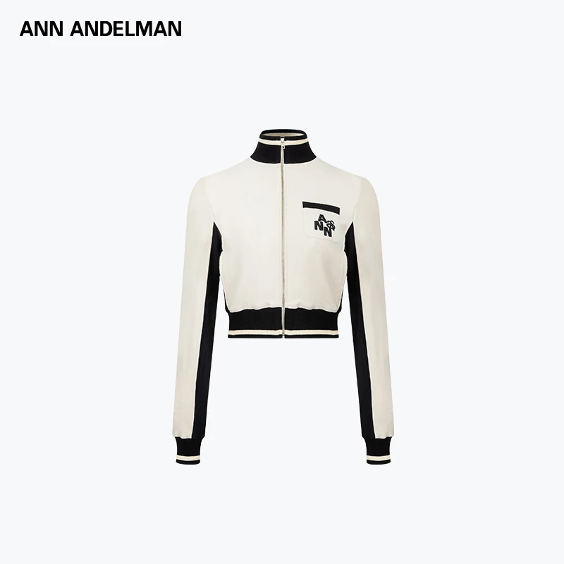 ANN ANDELMAN 25春夏设计双色立领针织修身拉链衫