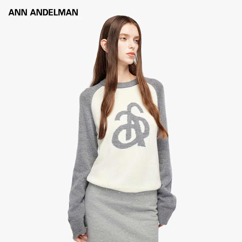 ANN ANDELMAN新款时尚圆领插肩长袖针织衫