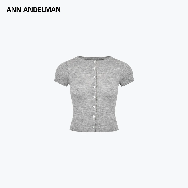 ANN ANDELMAN 25秋冬 单排扣设计短款休闲修身包肩毛织短袖上衣