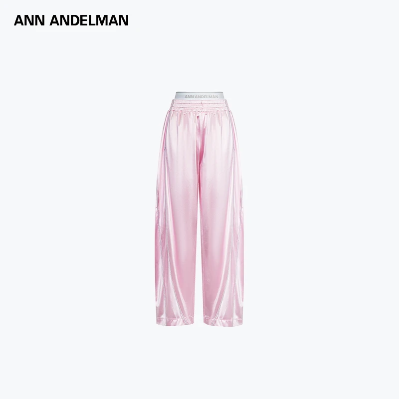 ANN ANDELMAN 25秋冬 时尚百搭粉色高腰缎面运动休闲裤