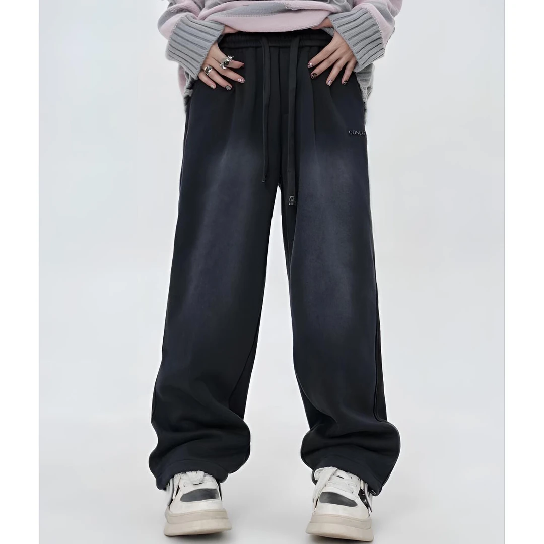 6086洗水做旧加绒美式休闲长裤男刺绣复古时尚直筒运动潮流卫裤潮