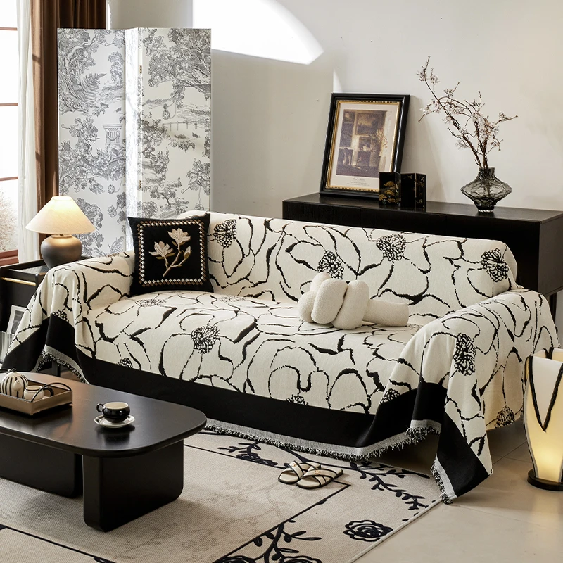 蔓花雪尼尔万能通用沙发巾沙发套罩全包毛绒毯沙发中古风沙发盖巾