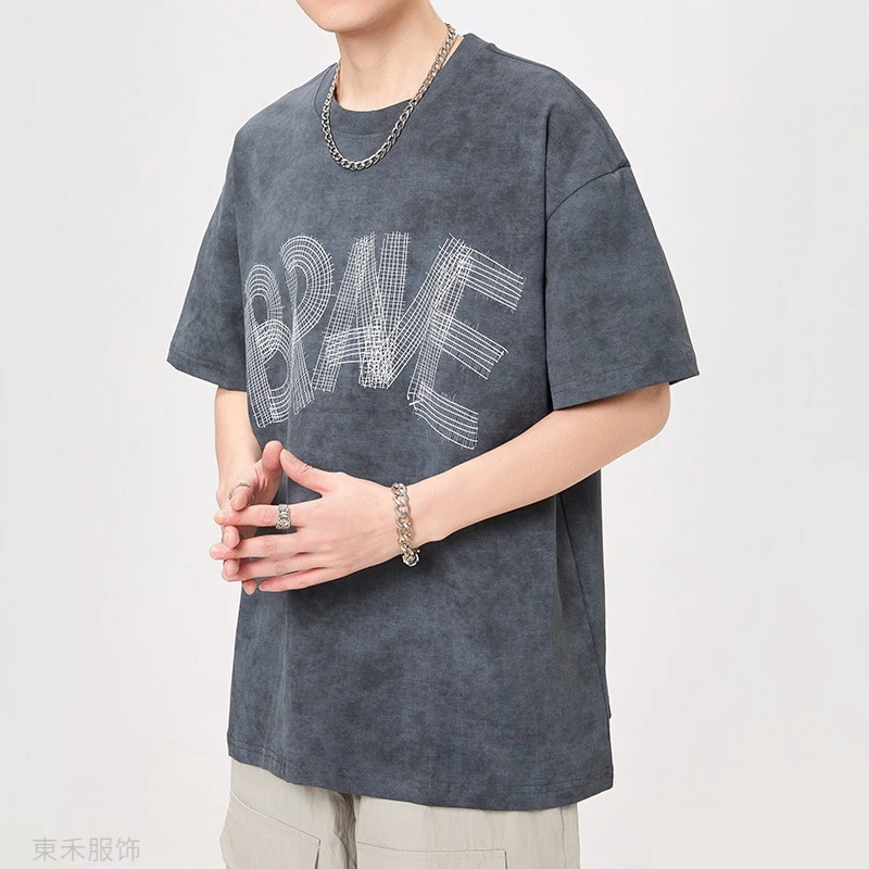 高端潮牌新款设计美式扎染高支夏季ins上衣宽松时尚百搭男款T短袖