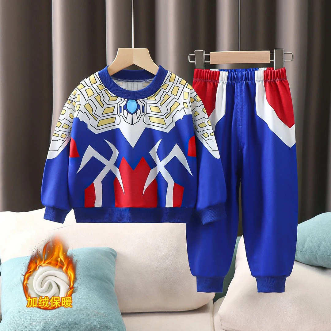 巴拉新款儿童秋冬季加绒卫衣套装男童女童加厚运动两件套小中大童