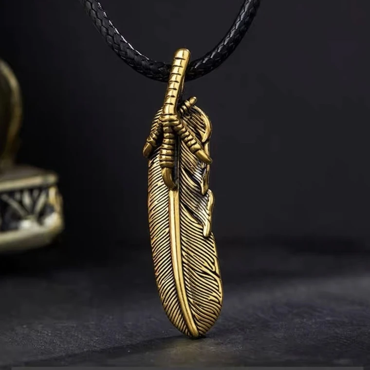 4.16克足金999电黑复古工艺男女同款空心抓住机遇款羽毛黄金吊坠