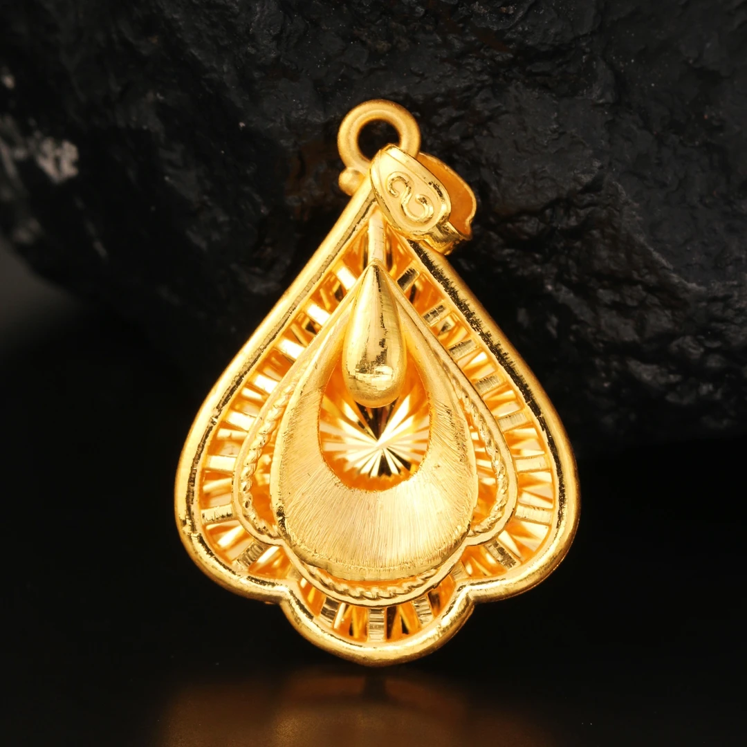 3.55克足金999女士水滴形吊坠黄金3D硬金七彩工艺空心黄金吊坠