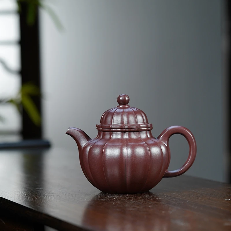 顾脉李氏老紫泥筋纹掇球300cc宜兴黄龙山原矿全手工紫砂壶