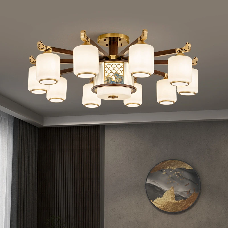 新中式吊灯全铜客厅灯吸顶灯大气中国风大厅主灯别墅餐厅中式灯具