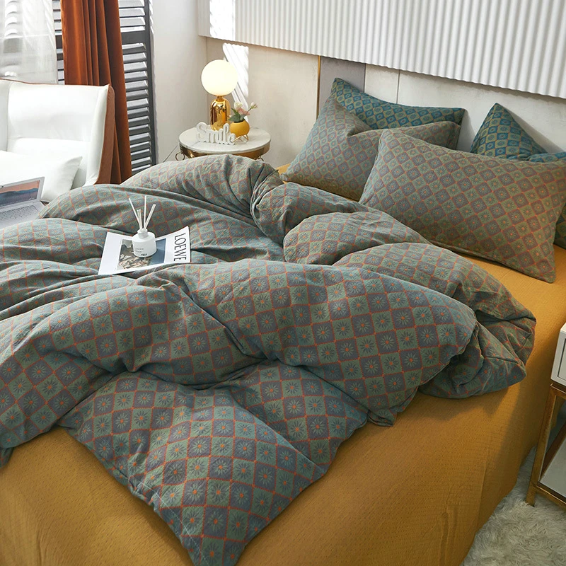 2022新款全棉双层纱色织提花枕套一对简约床品单人床上用品轻奢