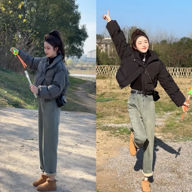 【小巧屋小个子定制】冬季时尚简约新款休闲短款立领羽绒服外套
