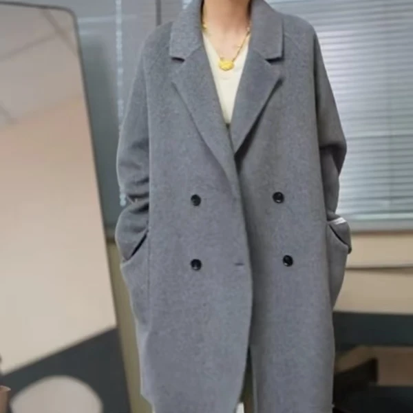 双面羊毛大衣女短款2025秋冬新款赫本风中长款宽松外套小个子