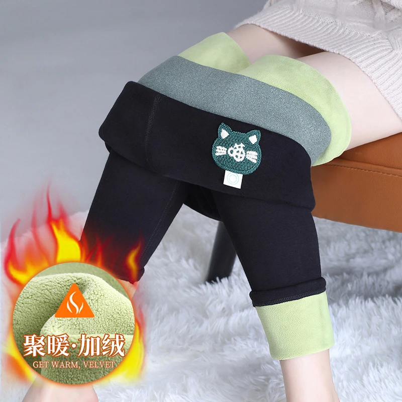 打底裤女冬季加绒加厚高腰弹力紧身显瘦灰色保暖裤棉裤小猫养生裤