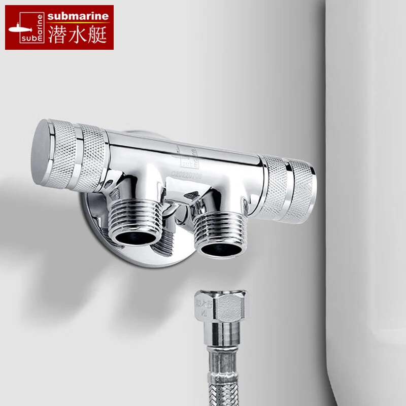 潜水艇双出水角阀洗衣机水龙头一进二出角阀三通陶瓷阀芯