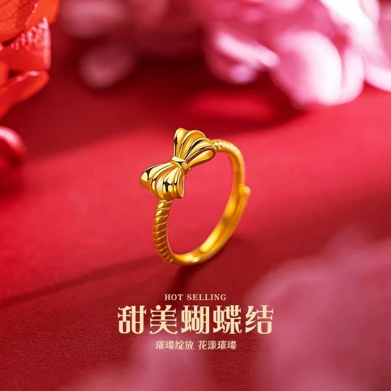 在逃公主蝴蝶结素圈戒指男生女情侣指环