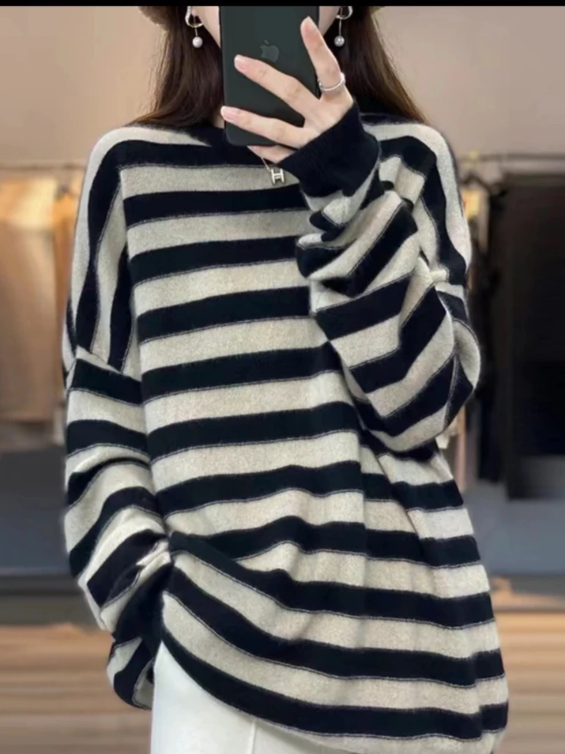 韩版宽松慵懒100%澳洲美丽诺纯羊毛衫女高领羊毛衫女100%纯羊毛