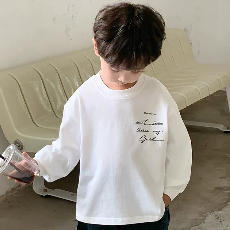 纯棉儿童长袖T恤春秋款韩版洋气男童打底衫圆领百搭上衣童装潮t恤