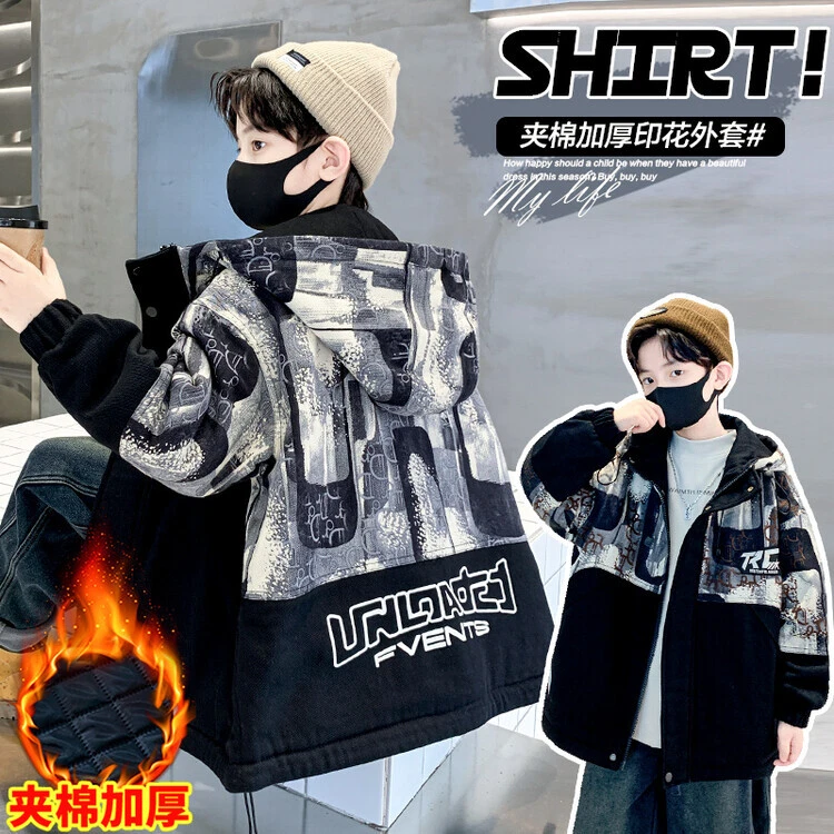 男童秋冬装新款棉服外套2024新款男童加绒外套男童加厚外套男童