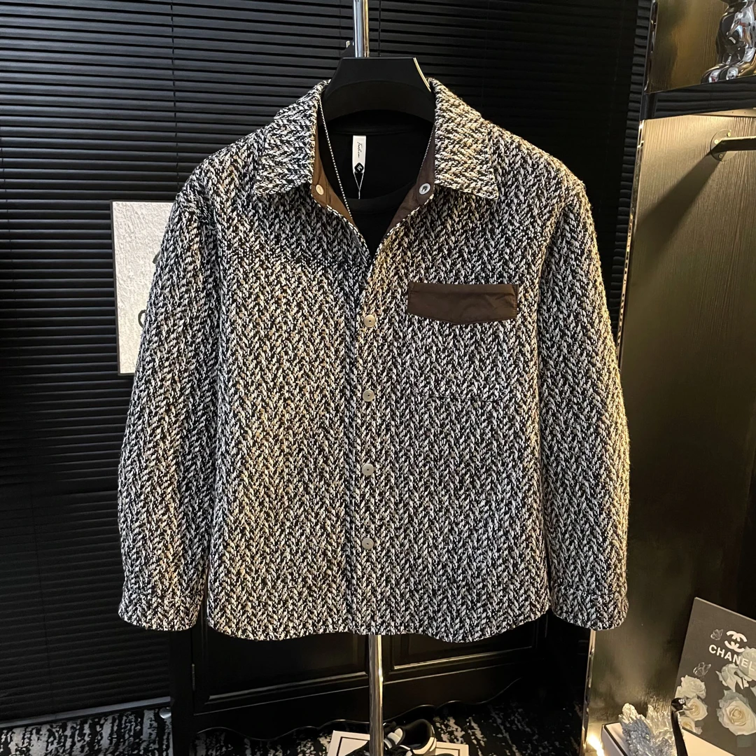 H-【冬款·加棉】冬季小香风外套男2024韩版百搭宽松翻领夹克上衣