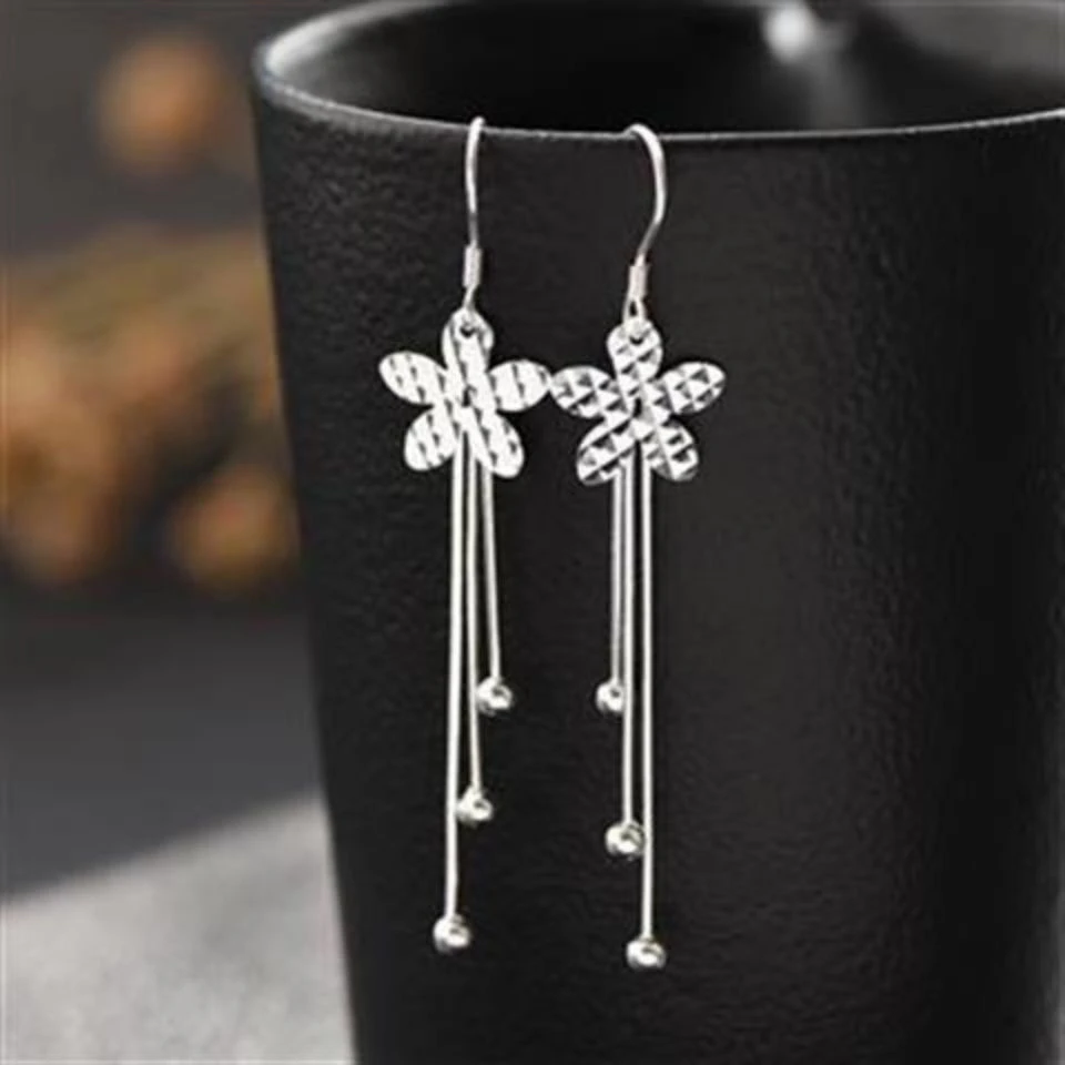 足银耳饰 老香港正品999纯银耳环枙子花流苏长款网红流苏耳坠优雅