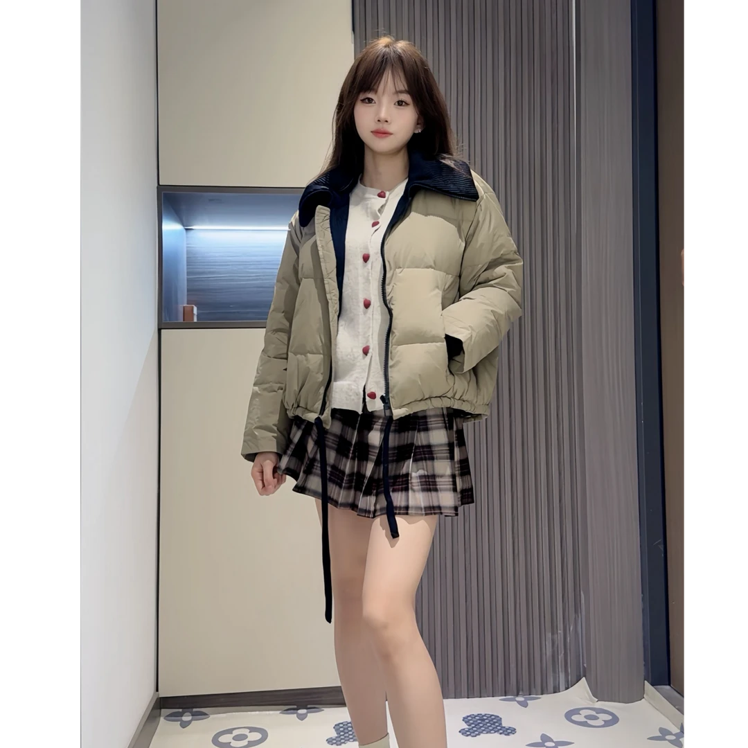 新款鸭绒羽绒服休闲百搭短款小个子女士加厚保暖拼接冬季菱格简约
