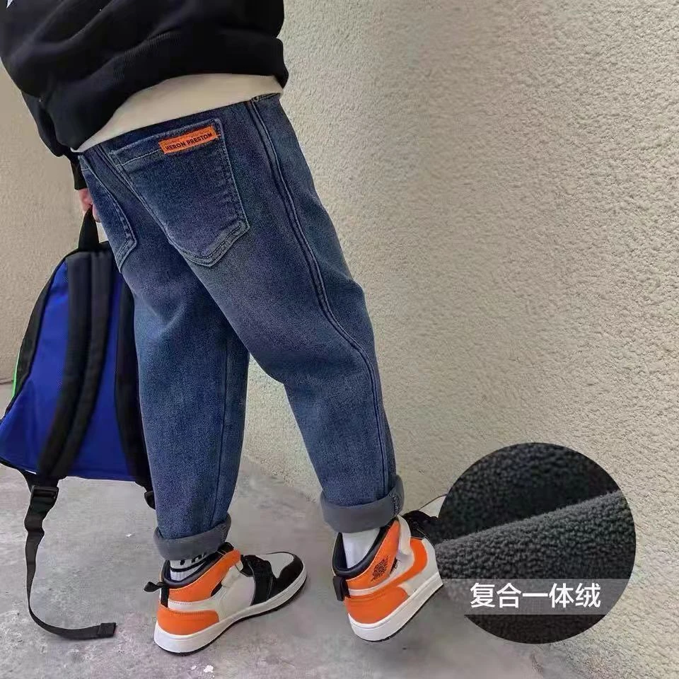 童装男童加绒牛仔裤秋冬款2023新款中大童潮流裤子时尚儿童长裤潮