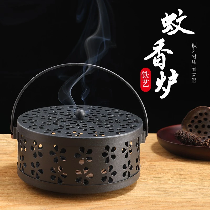 蚊香盘拖蚊香盒创意家用带盖接灰放蚊香架铁艺檀香蚊香炉夏季使用