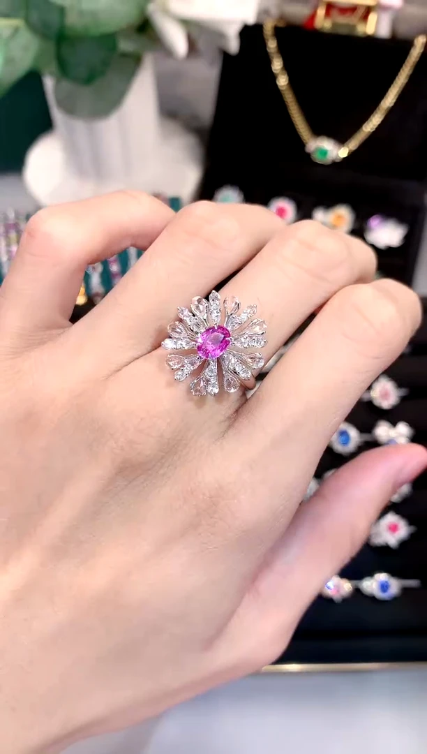 【闪购商品】彩色蓝宝石戒指18K金镶嵌1.1ct/天然宝石/七天无理由