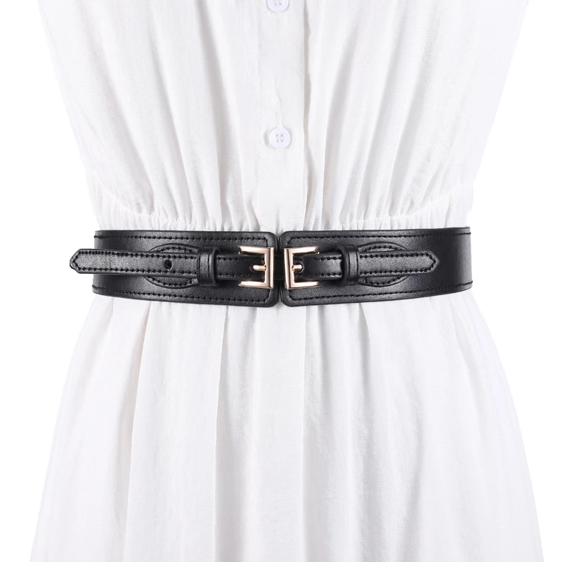 松紧腰带女可调节黑色弹力连衣白色裙子装饰百搭车片腰封收腰皮带