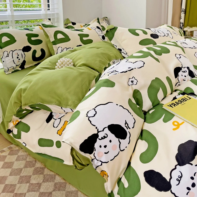 网红款床单四件套磨毛被套卡通被罩非纯棉全棉学生宿舍床上三件套