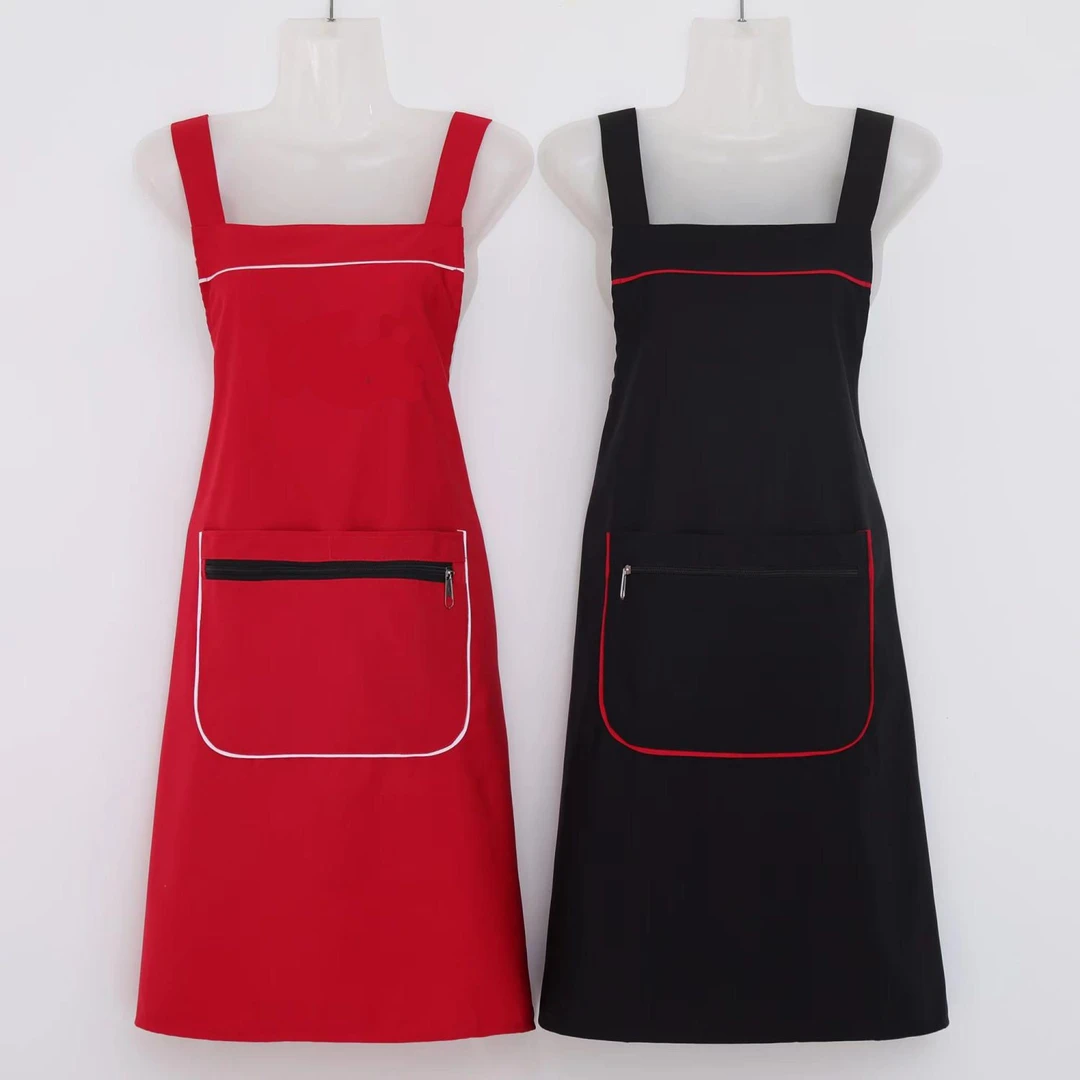 双口袋拉链兜棉布围裙女厨房家用耐脏时尚洋气成人上班男士工作服