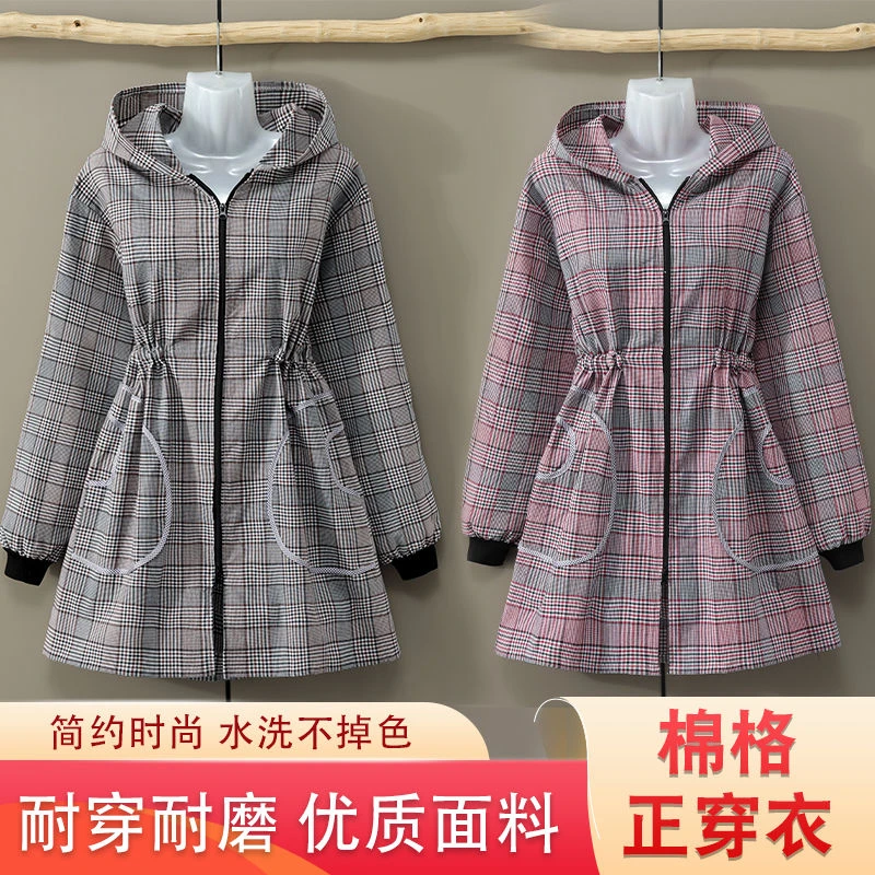 新款洋气罩衣女外穿工作服厨房长袖收腰罩衣正穿衣女外套秋冬厚款